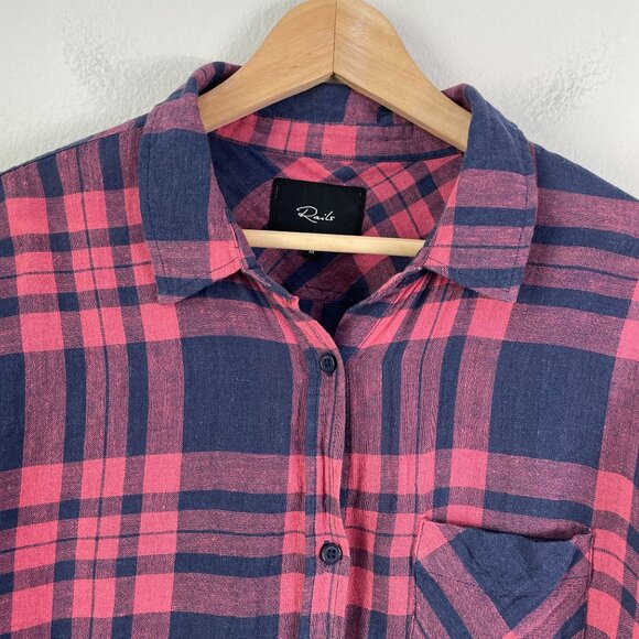 Rails Womens Medium Charli Button Up Shirt Linen Blend Long Sleeve Top - Picture 3 of 9
